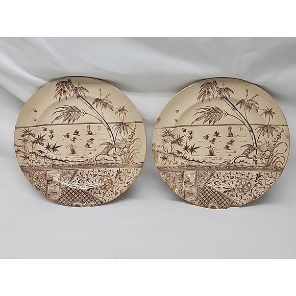 2 Vintage Melbourne Mayers G&W Brown Transfer Ware Plate 8" Inch Plates Antique - Picture 5 of 7